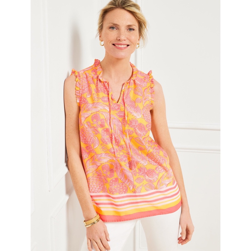 Talbots Island Pineapple Ruffle Trim Shell - Picture 3 of 16